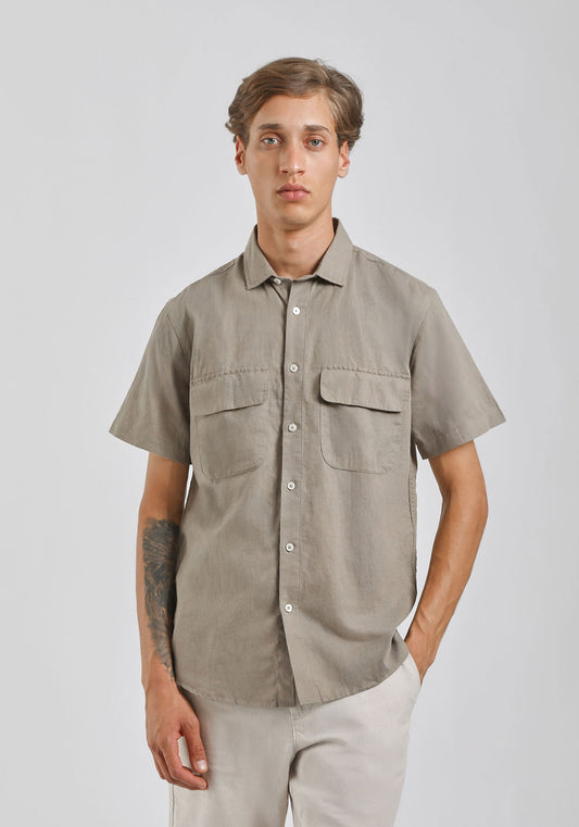 Camicia mezza manica misto lino|Colore:Fango