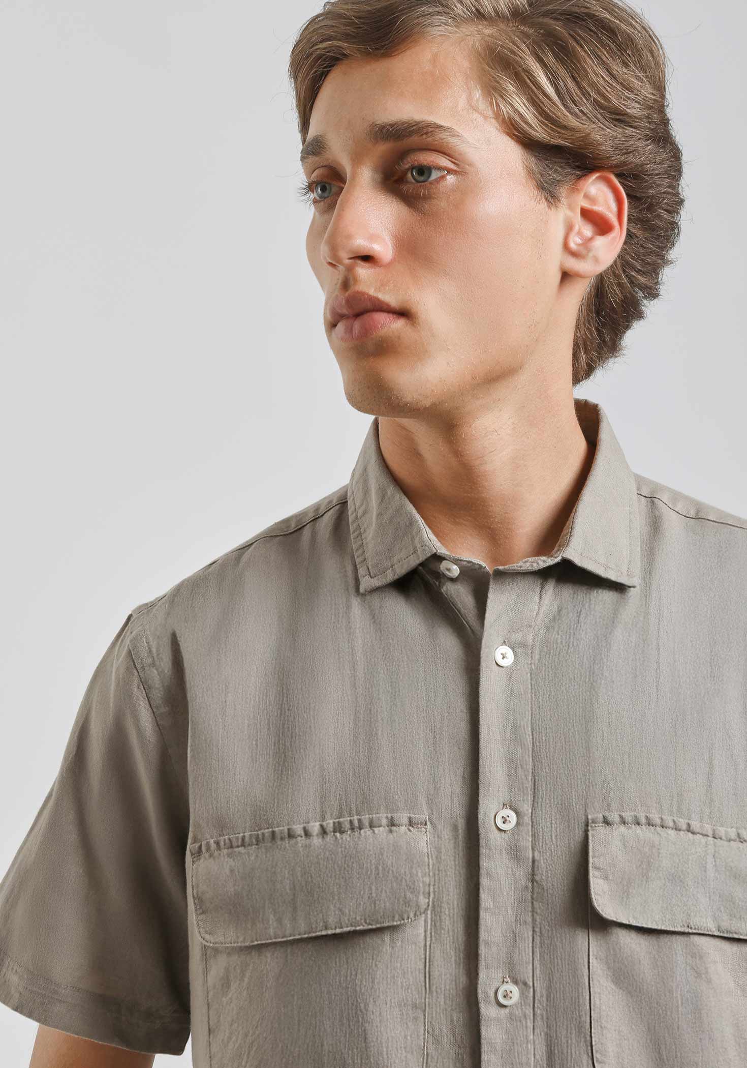 Camicia mezza manica misto lino|Colore:Fango