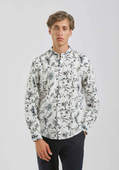 Camicia misto lino fantasia|Colore:Bianco