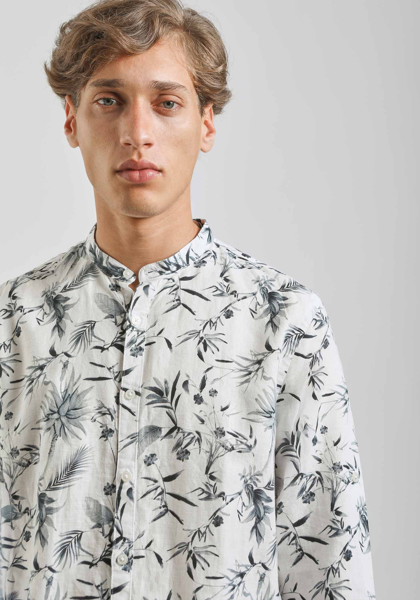 Camicia misto lino fantasia|Colore:Bianco