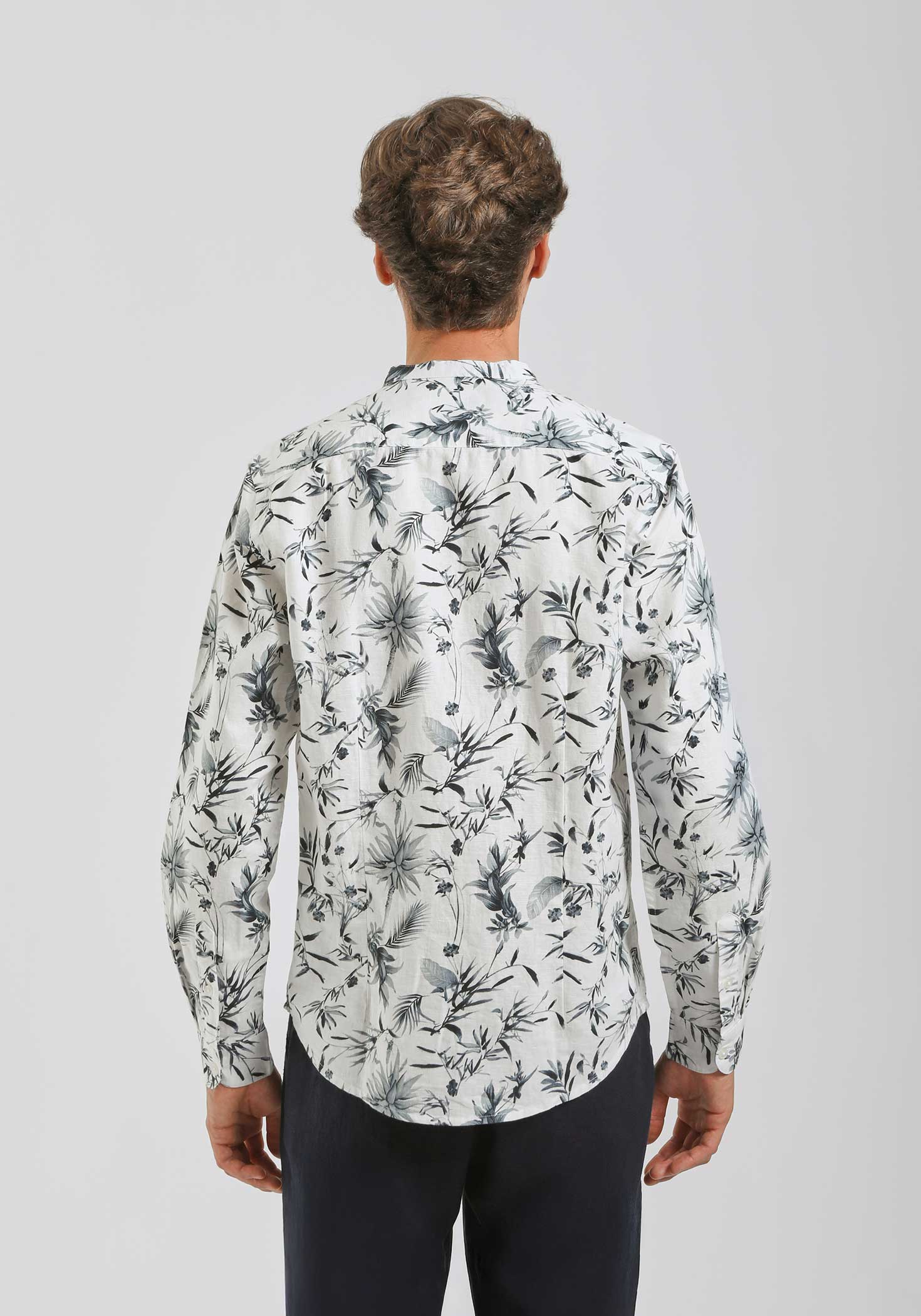 Camicia misto lino fantasia|Colore:Bianco