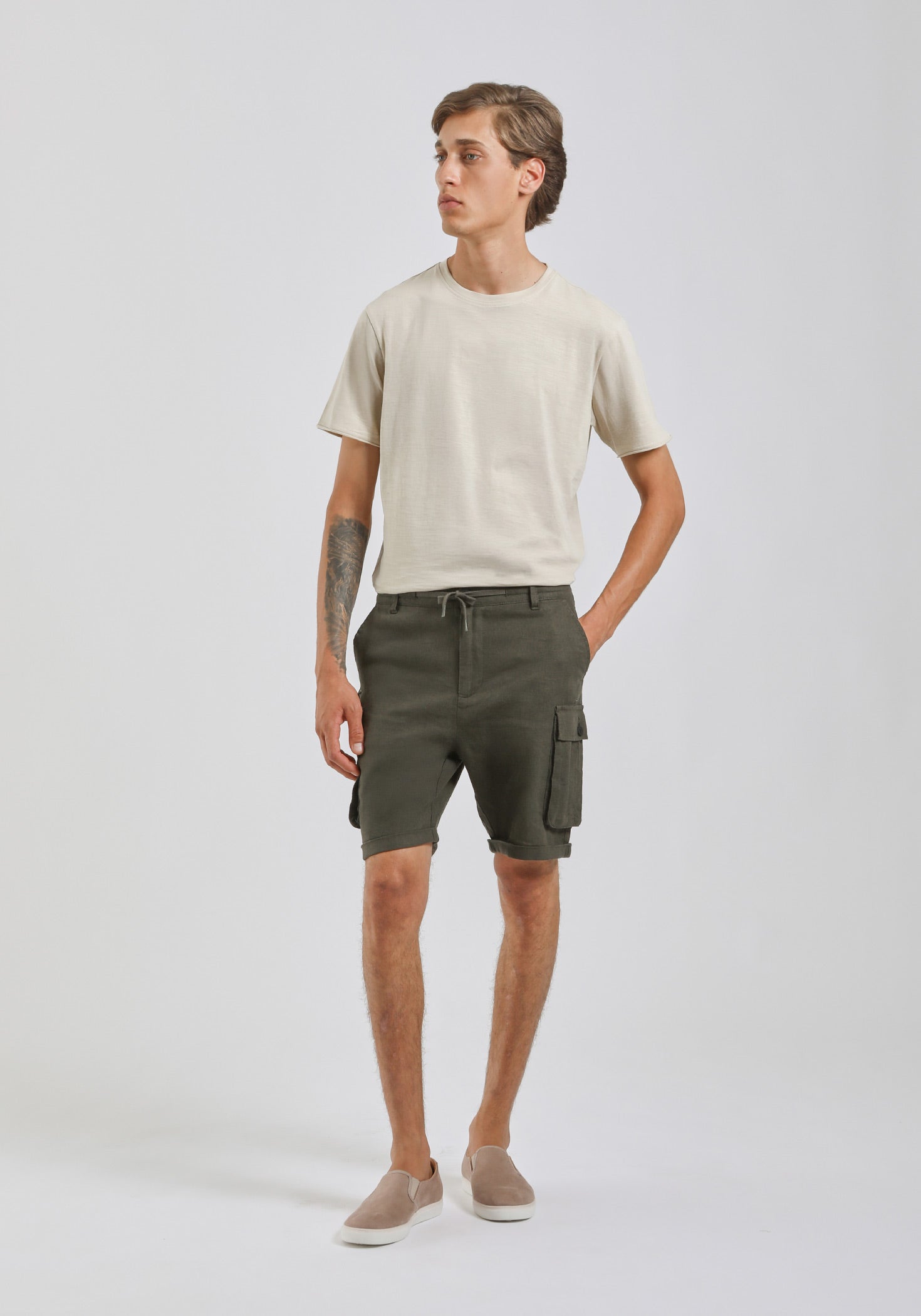 Bermuda misto lino con tasconi|Colore:Verde