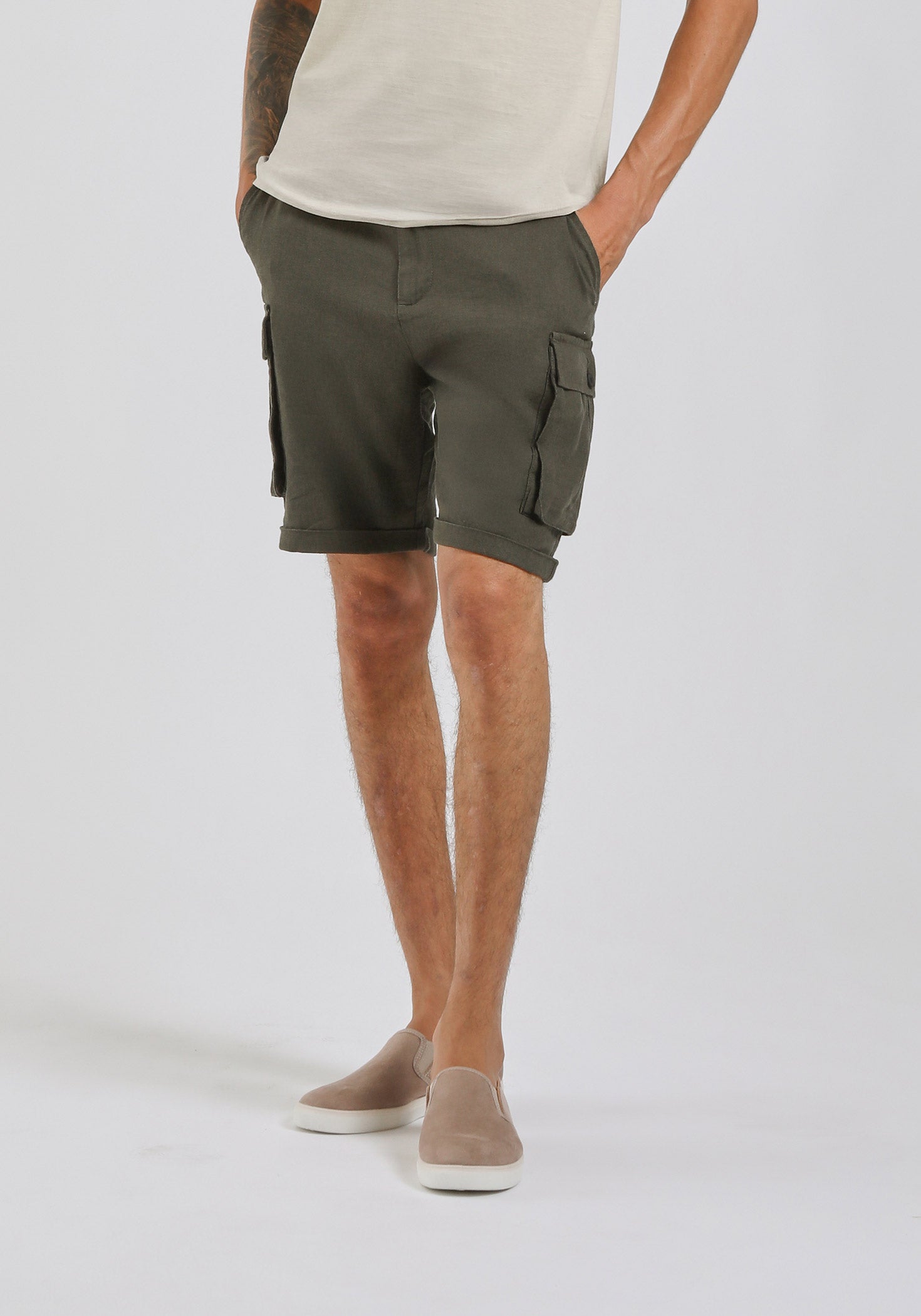 Bermuda misto lino con tasconi|Colore:Verde