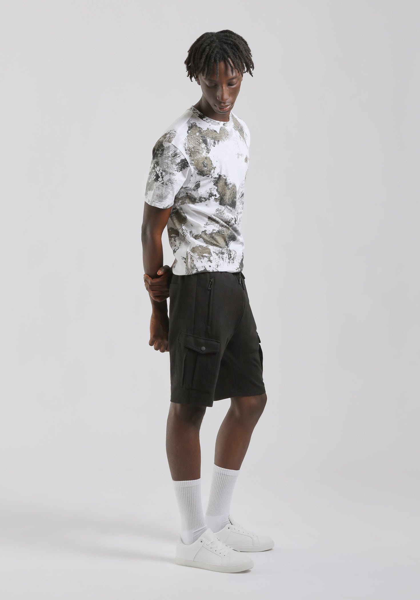 Bermuda cargo in felpa|Colore:Nero