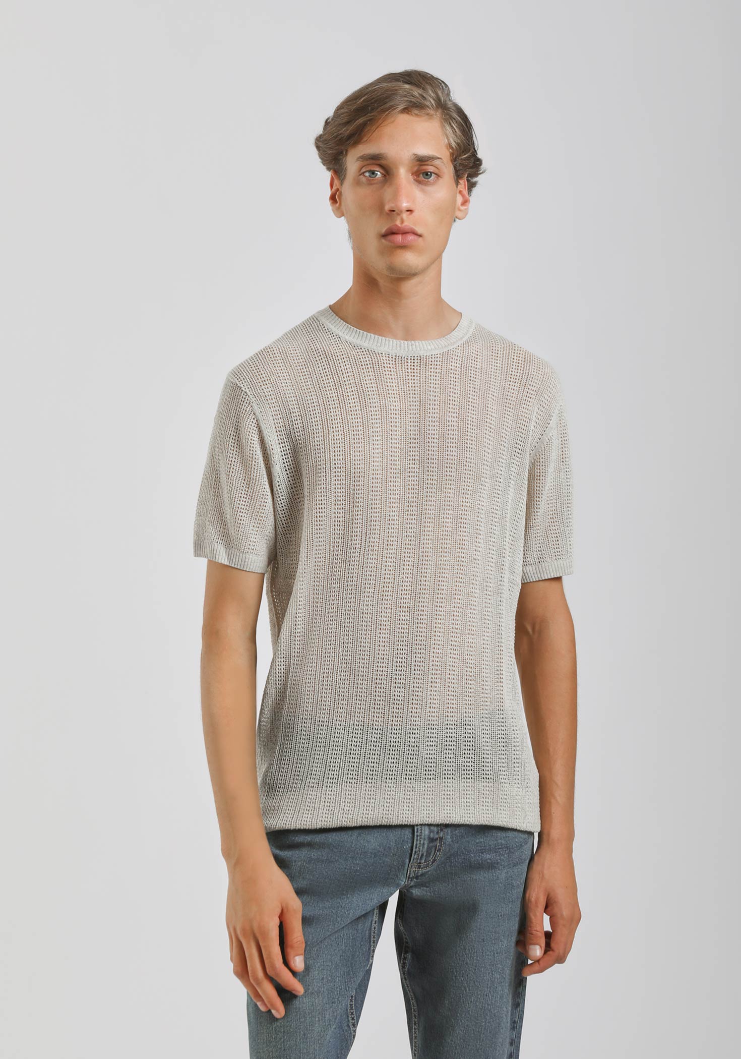 T-shirt in maglia forata|Colore:Beige melange