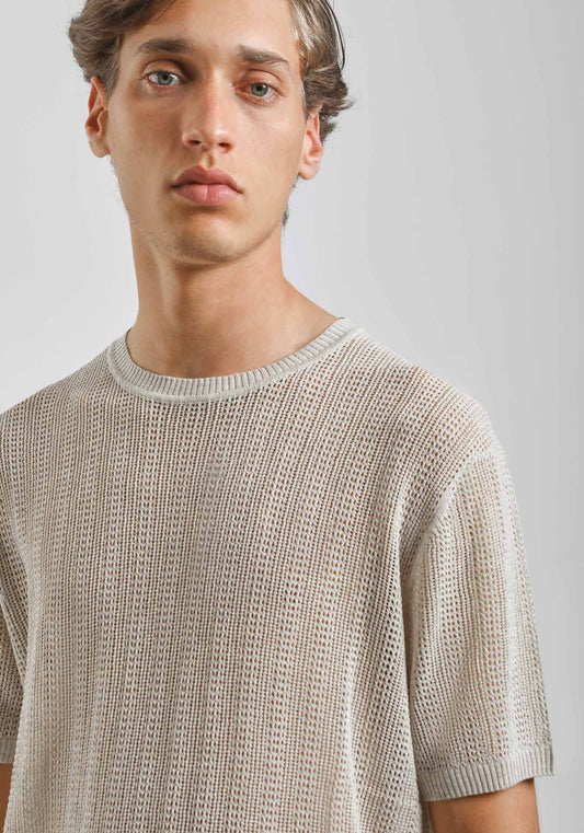 T-shirt in maglia forata|Colore:Beige melange