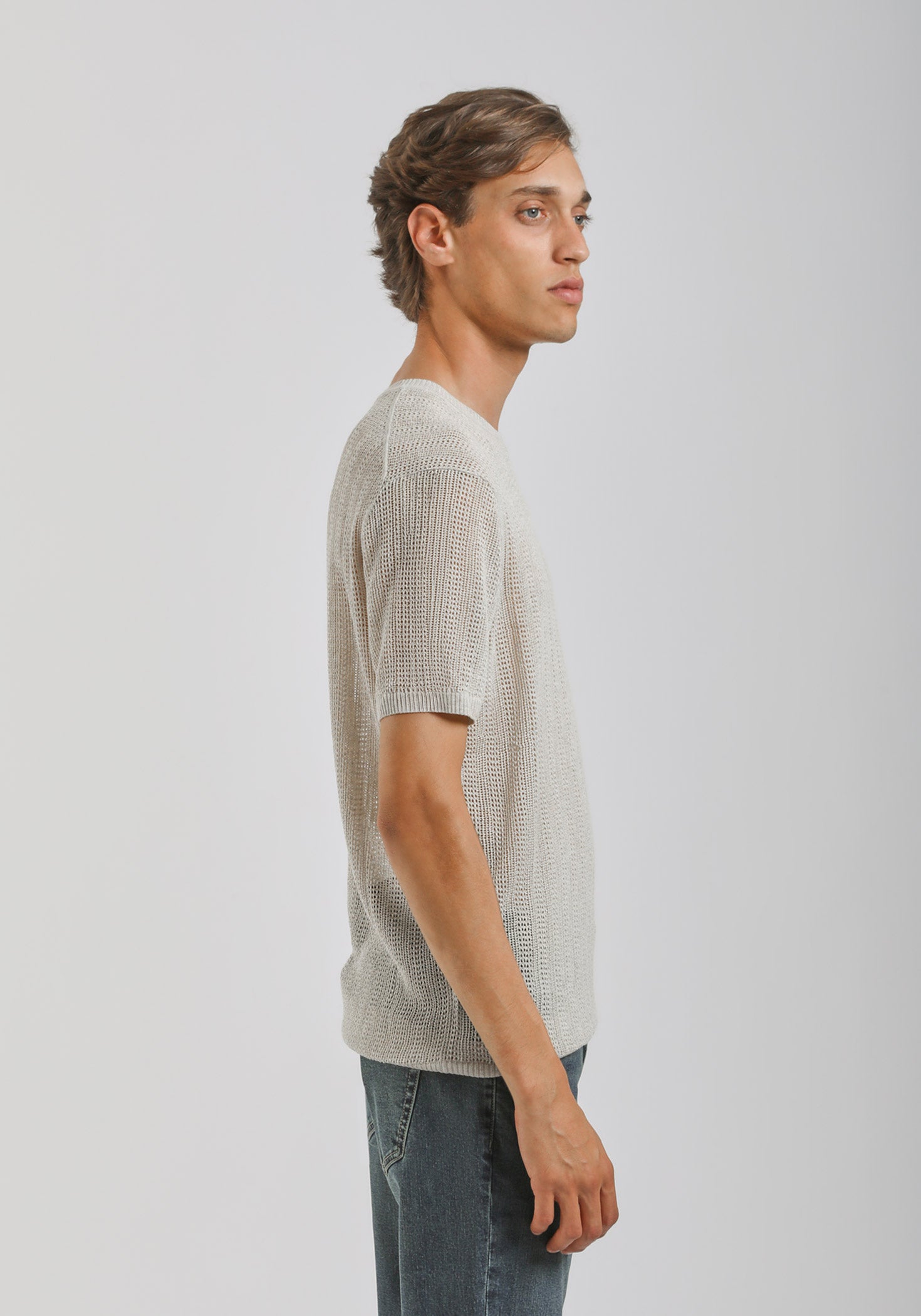 T-shirt in maglia forata|Colore:Beige melange