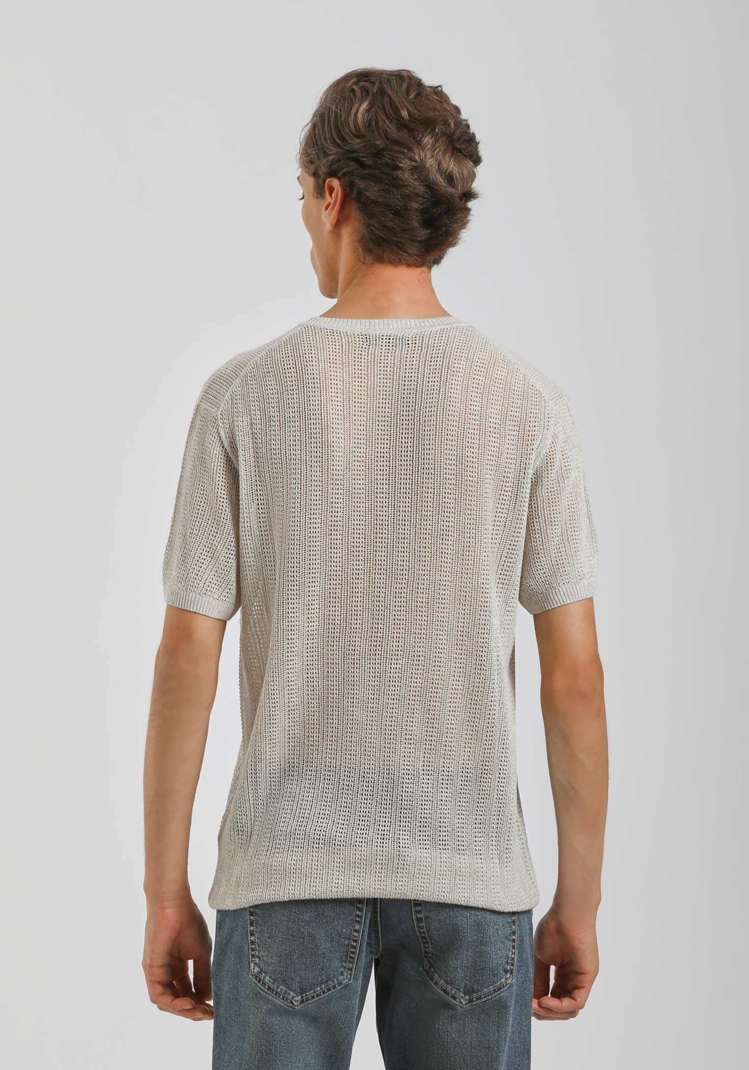 T-shirt in maglia forata|Colore:Beige melange