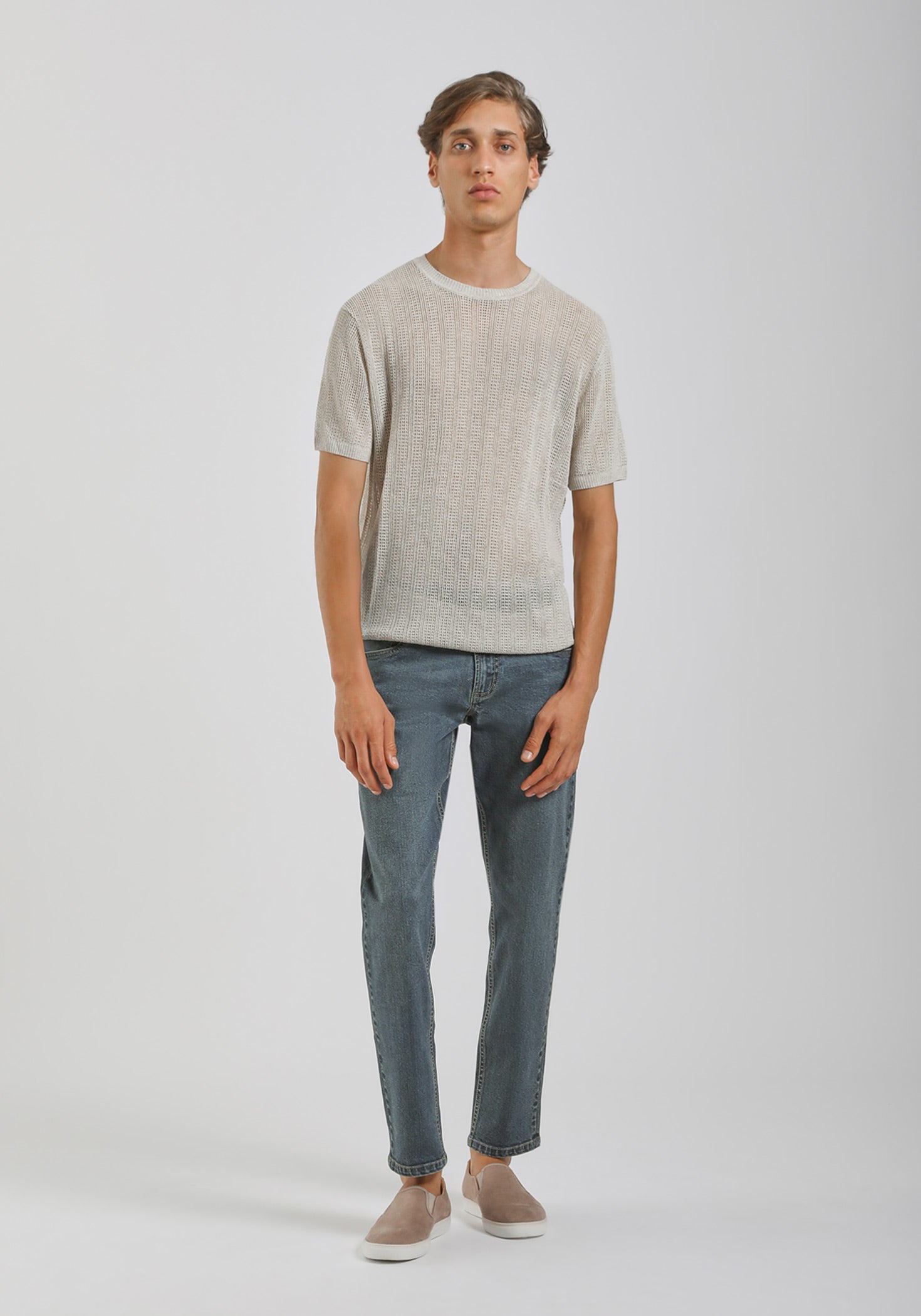 T-shirt in maglia forata|Colore:Beige melange