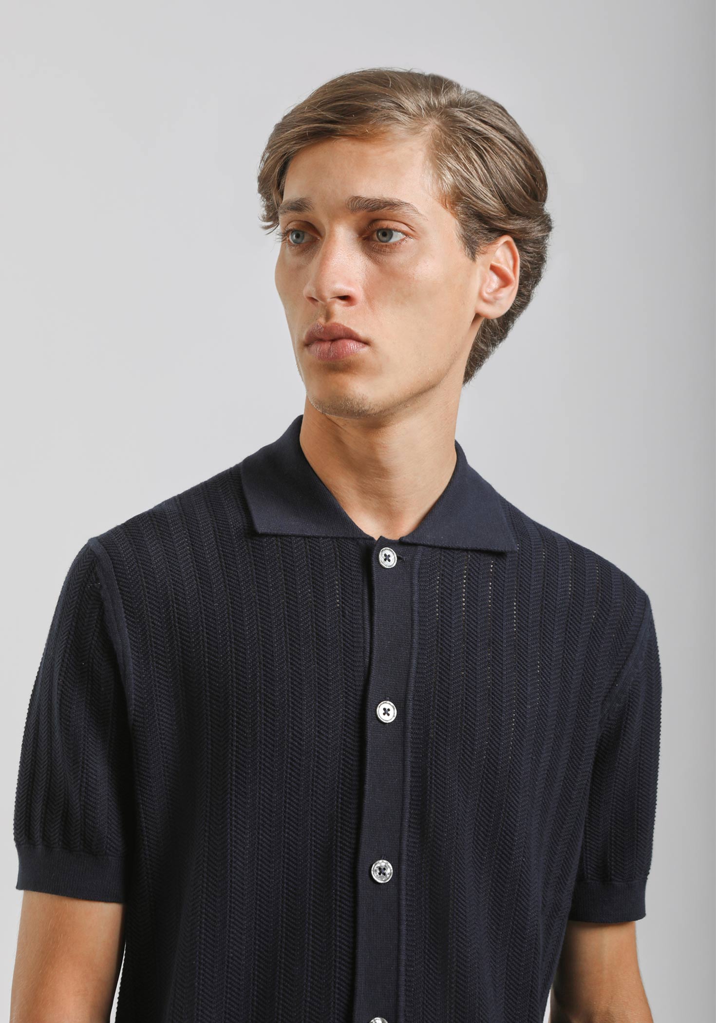 Cardigan polo in maglia|Colore:Avion