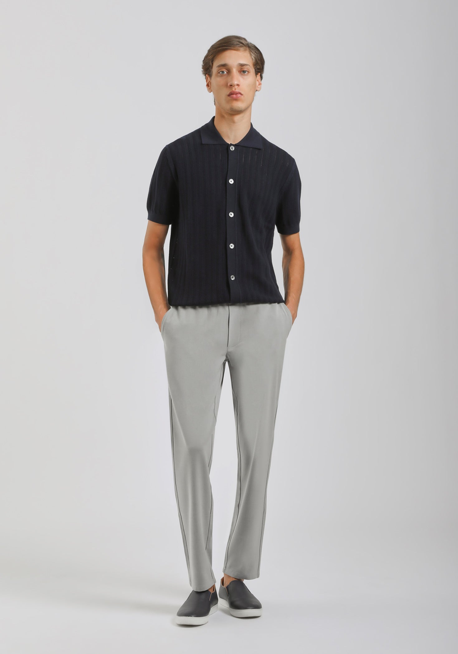 Cardigan polo in maglia|Colore:Avion