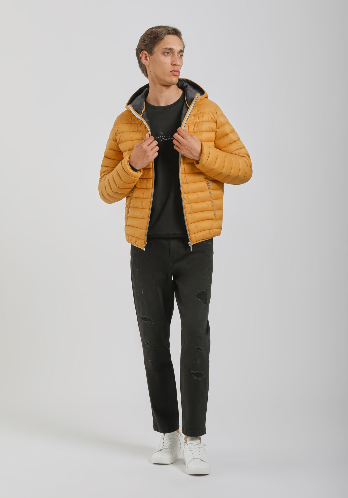 Giubbotto imbottito con cappuccio|Colore:Senape