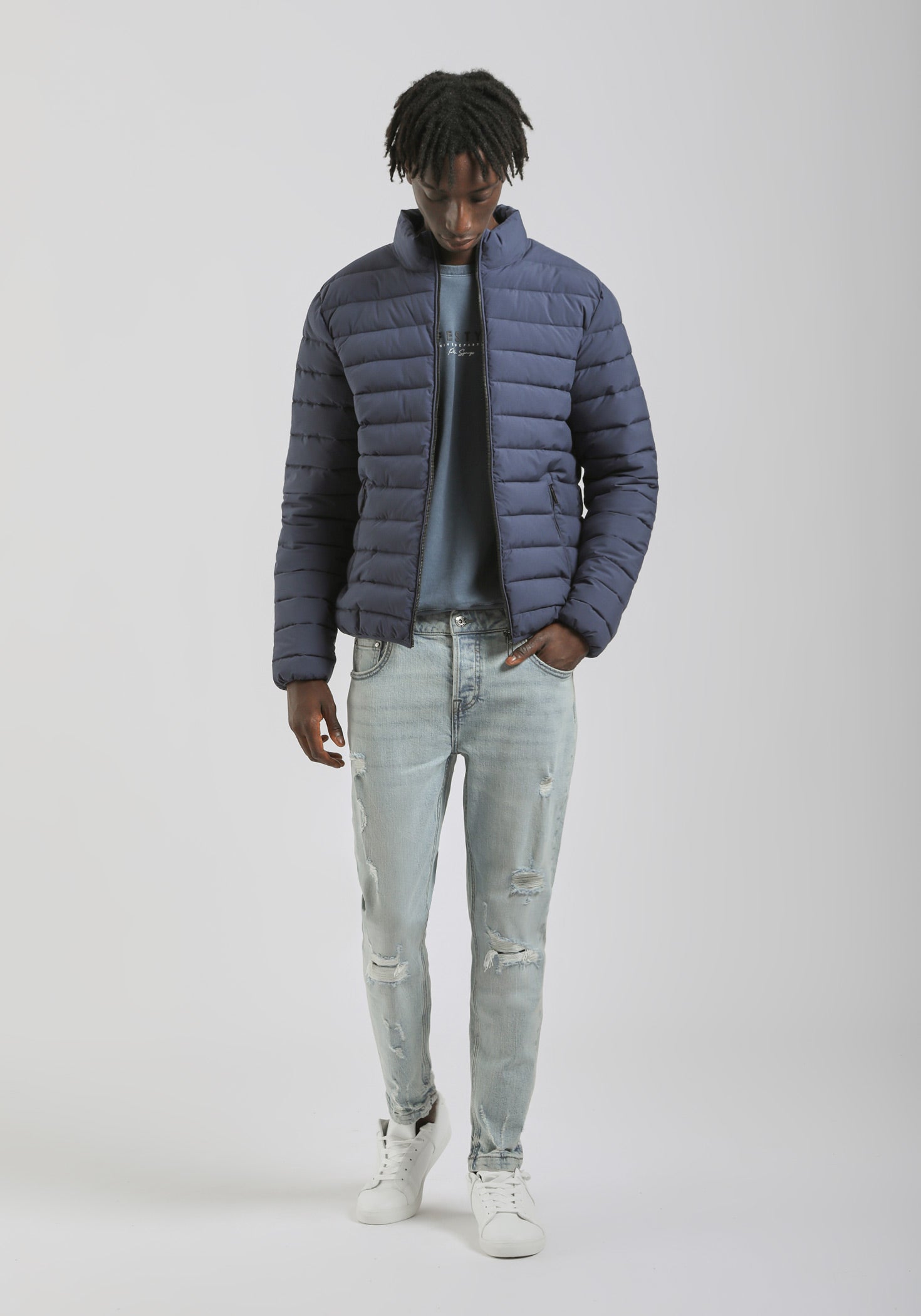 Giubbotto imbottito con collo lupetto|Colore:Indaco