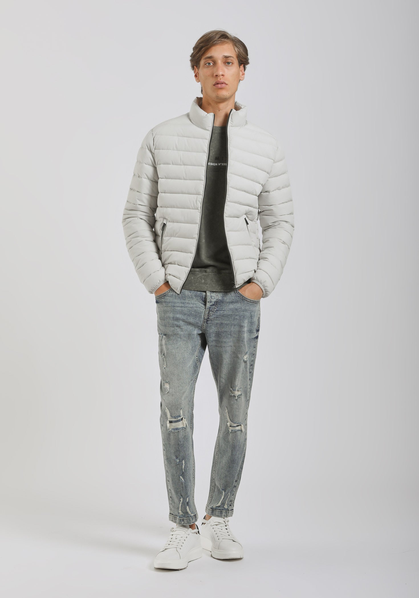 Giubbotto imbottito con collo lupetto|Colore:Off white