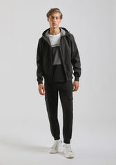 Giubbotto bomber in tessuto tecnico con cappuccio|Colore:Nero