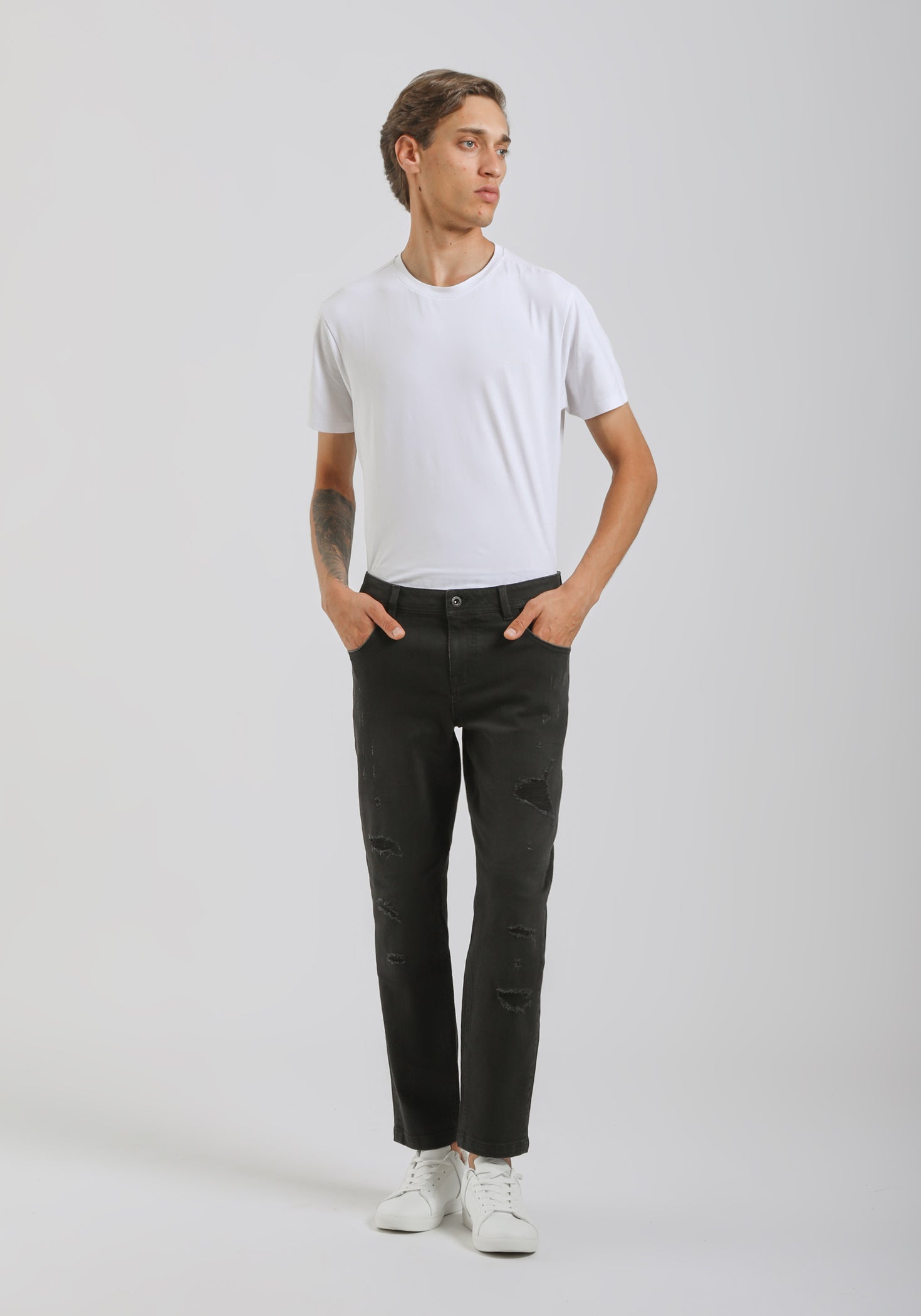 Jeans skinny fit nero con strappi|Colore:Jeans nero