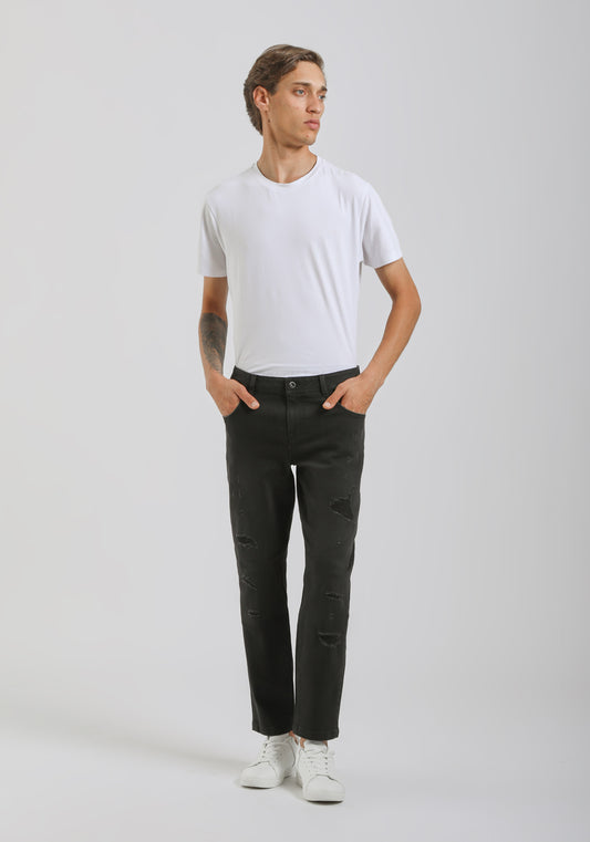 Jeans skinny fit nero con strappi|Colore:Jeans nero