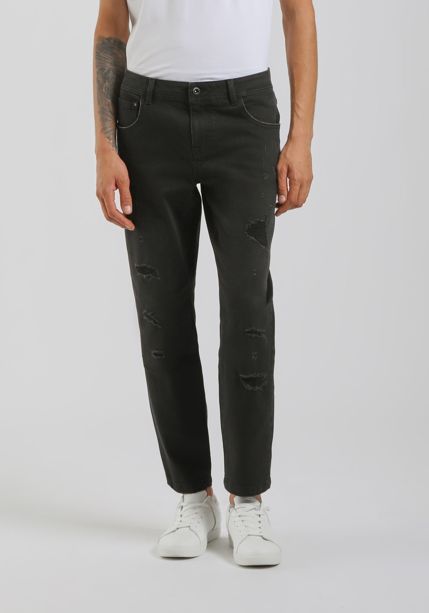 Jeans skinny fit nero con strappi|Colore:Jeans nero