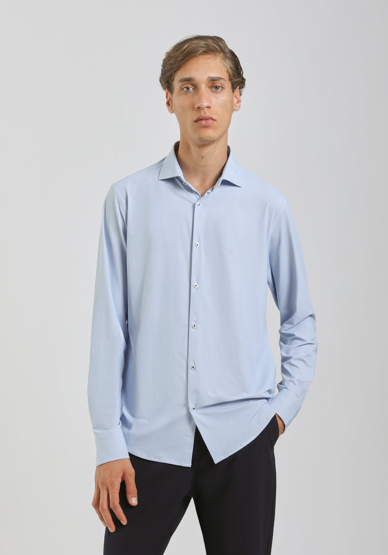 Camicia manica lunga con microfantasia|Colore:Cielo