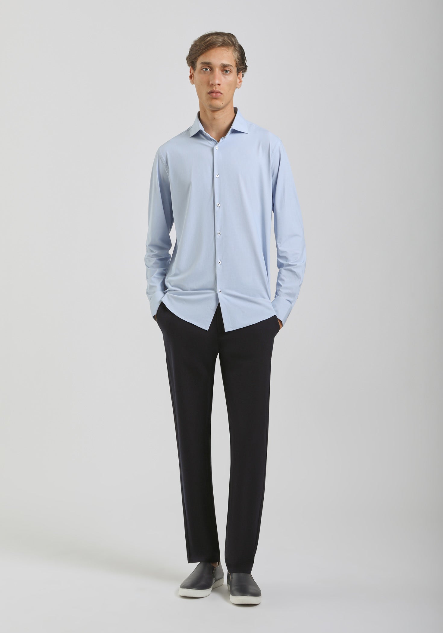 Camicia manica lunga con microfantasia|Colore:Cielo