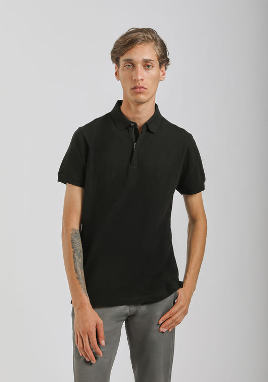 Polo con zip 100% cotone|Colore:Nero