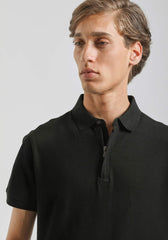 Polo con zip 100% cotone|Colore:Nero