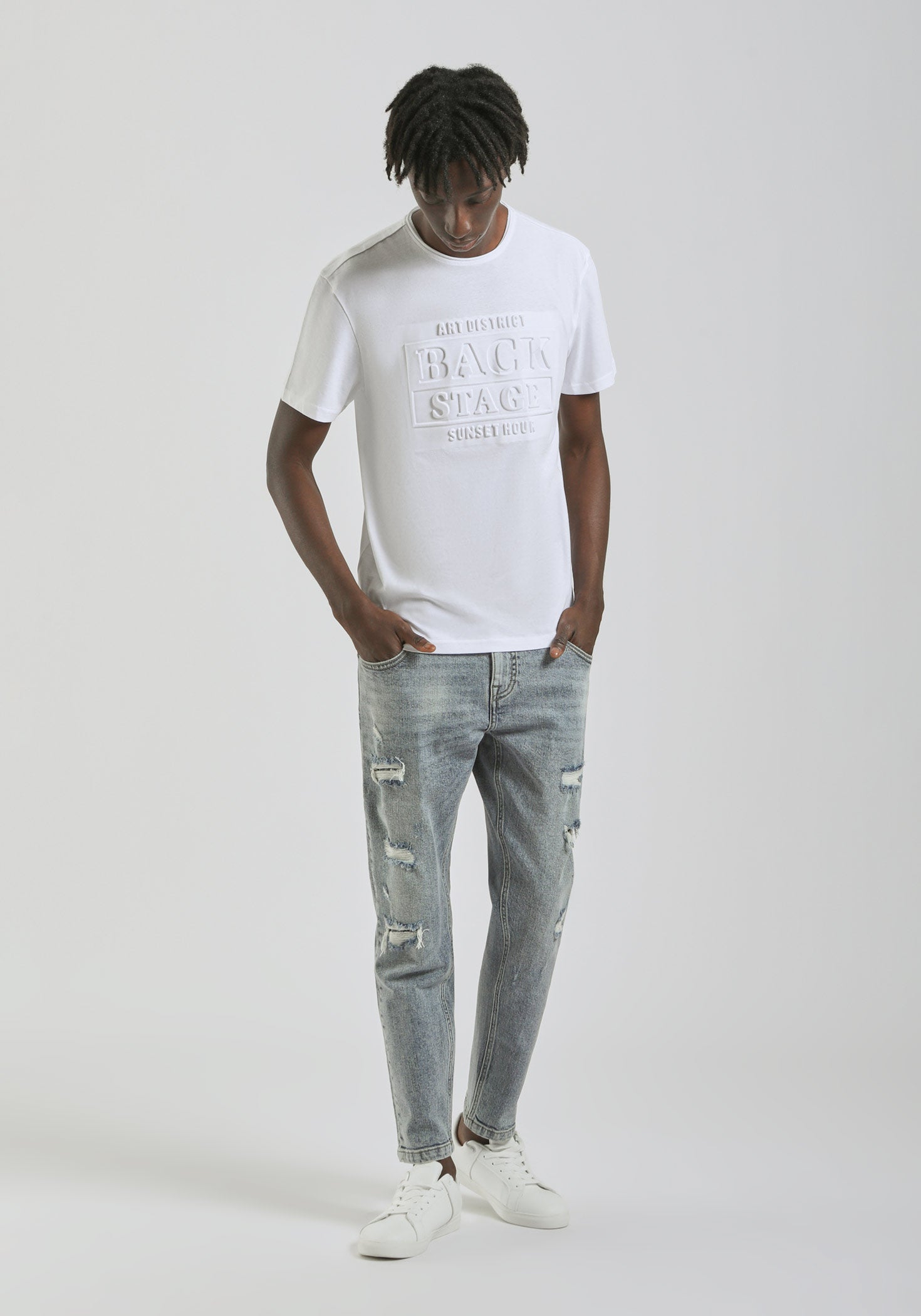 T-shirt con stampa a rilievo|Colore:Bianco