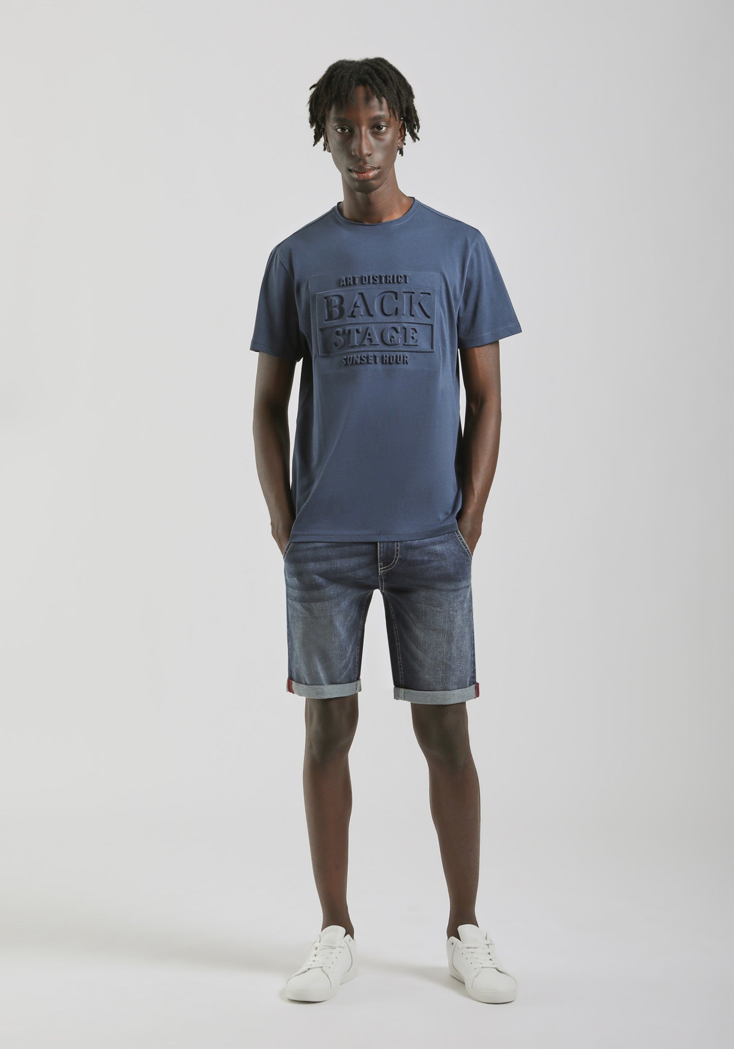 T-shirt con stampa a rilievo|Colore:Jeans