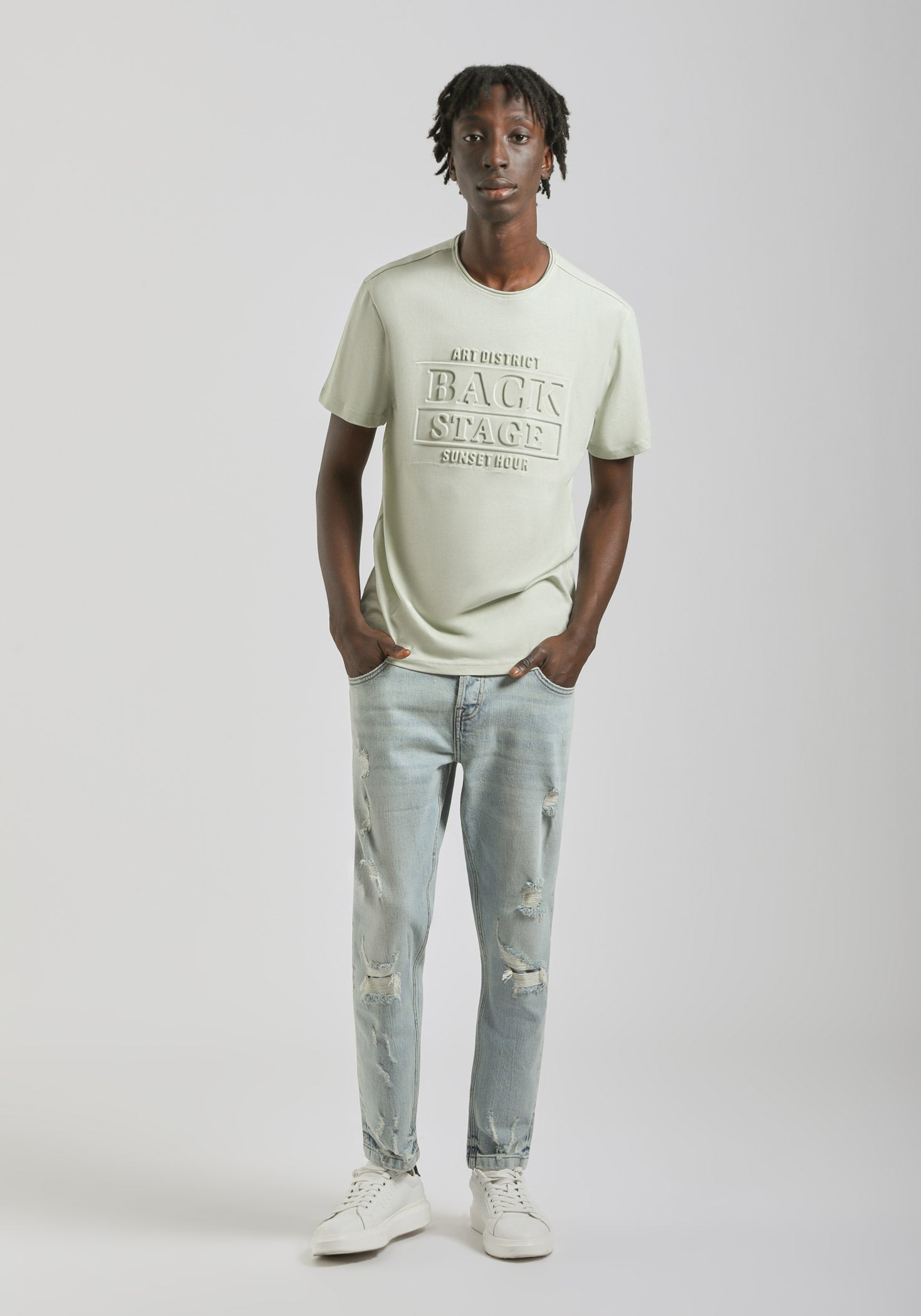 T-shirt con stampa a rilievo|Colore:Verde