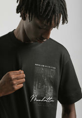 T-shirt over con stampa|Colore:Nero