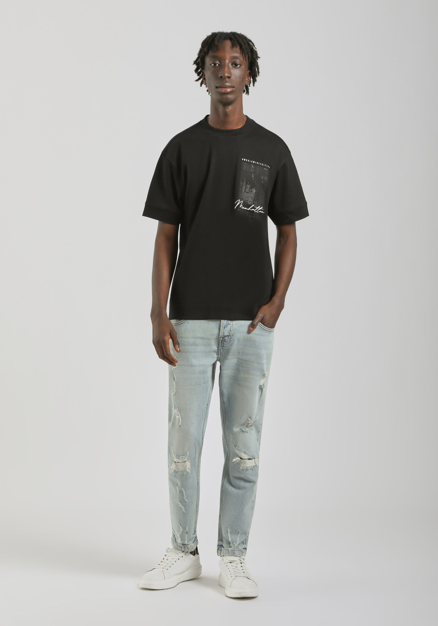 T-shirt over con stampa|Colore:Nero
