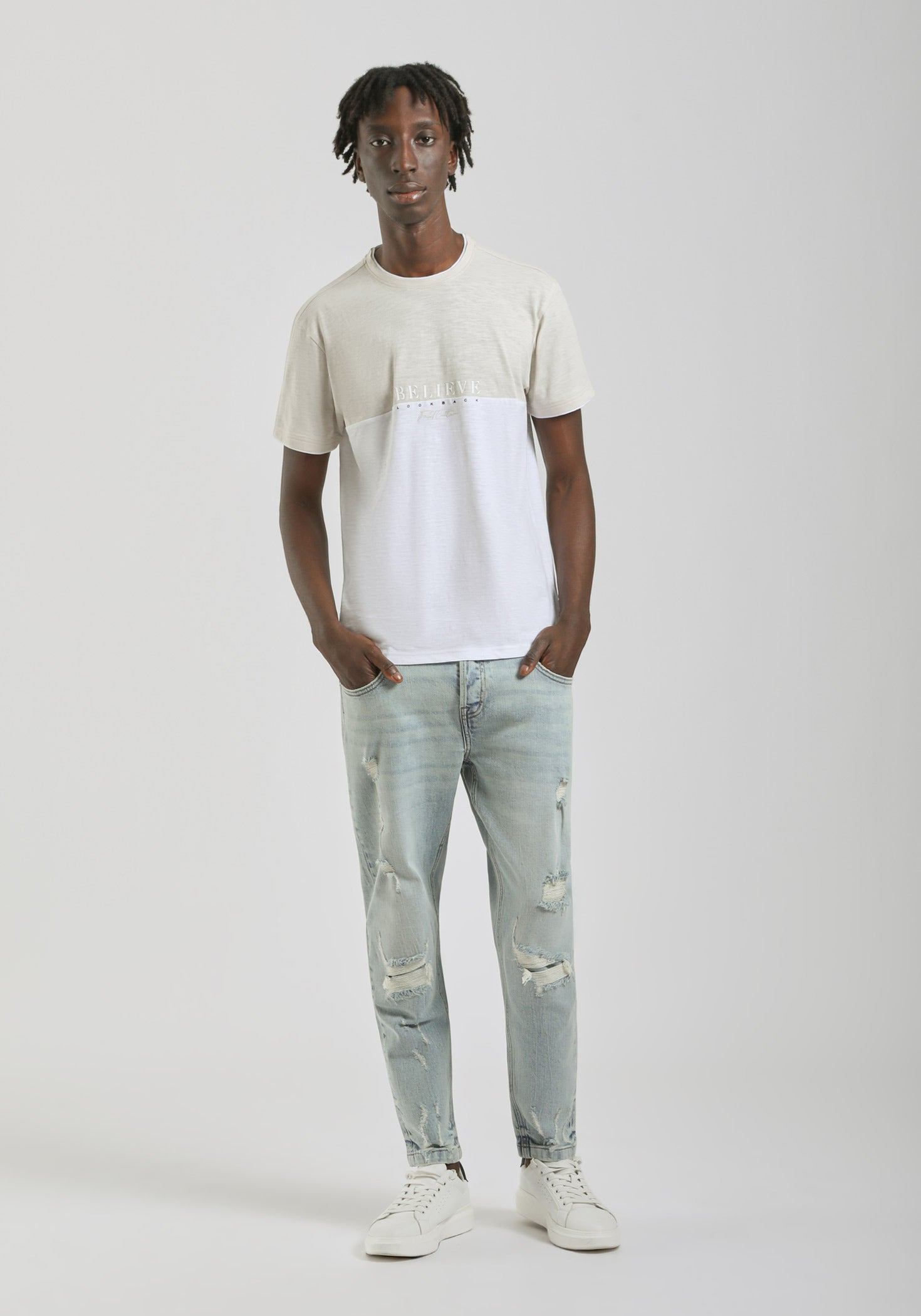 T-shirt colorblock|Colore:Ecrù