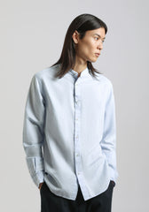 Camicia misto lino con collo coreano|Colore:Celeste