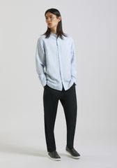 Camicia misto lino con collo coreano|Colore:Celeste