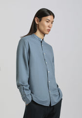 Camicia misto lino con collo coreano|Colore:Ciano