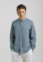 Camicia misto lino con collo coreano|Colore:Ciano