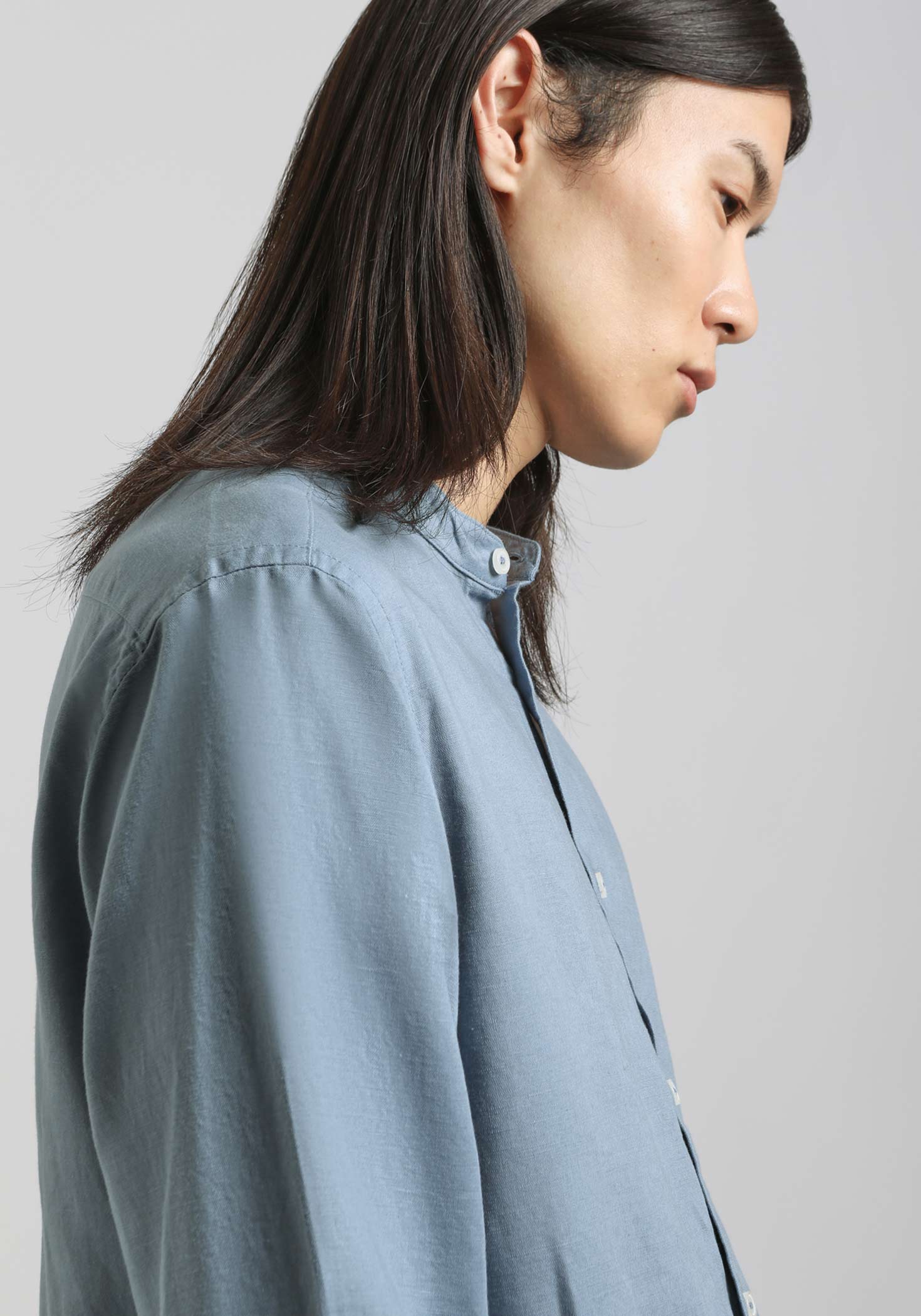 Camicia misto lino con collo coreano|Colore:Ciano