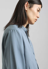 Camicia misto lino con collo coreano|Colore:Ciano