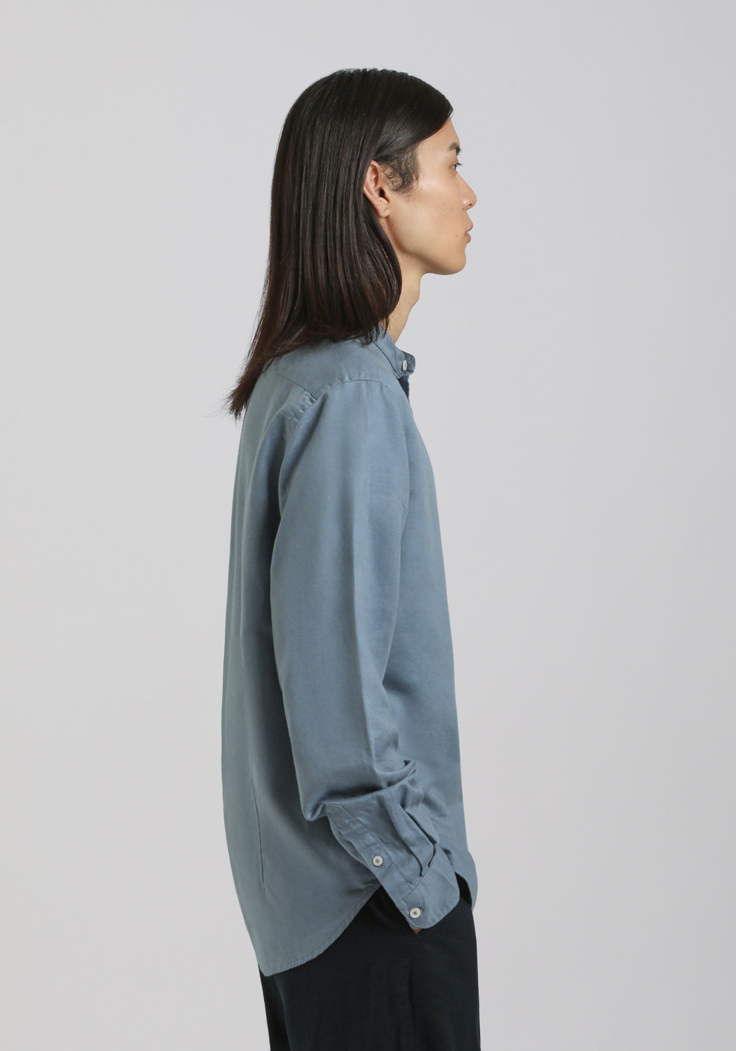 Camicia misto lino con collo coreano|Colore:Ciano