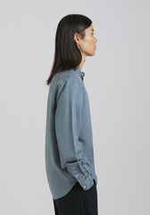 Camicia misto lino con collo coreano|Colore:Ciano