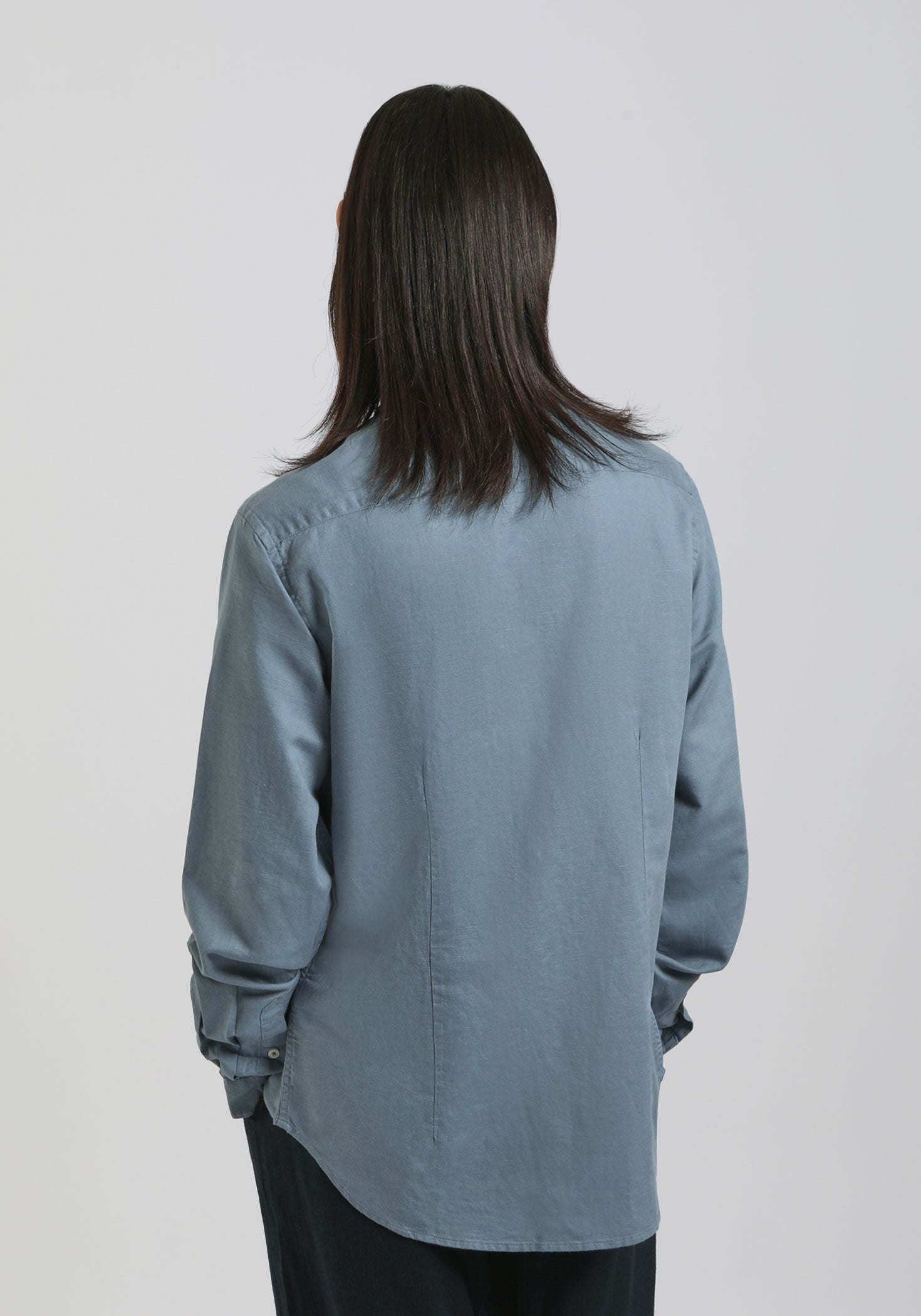 Camicia misto lino con collo coreano|Colore:Ciano