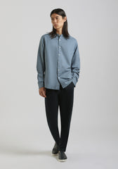 Camicia misto lino con collo coreano|Colore:Ciano