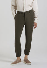 Pantaloni misto lino con elastici alle caviglie|Colore:Verde