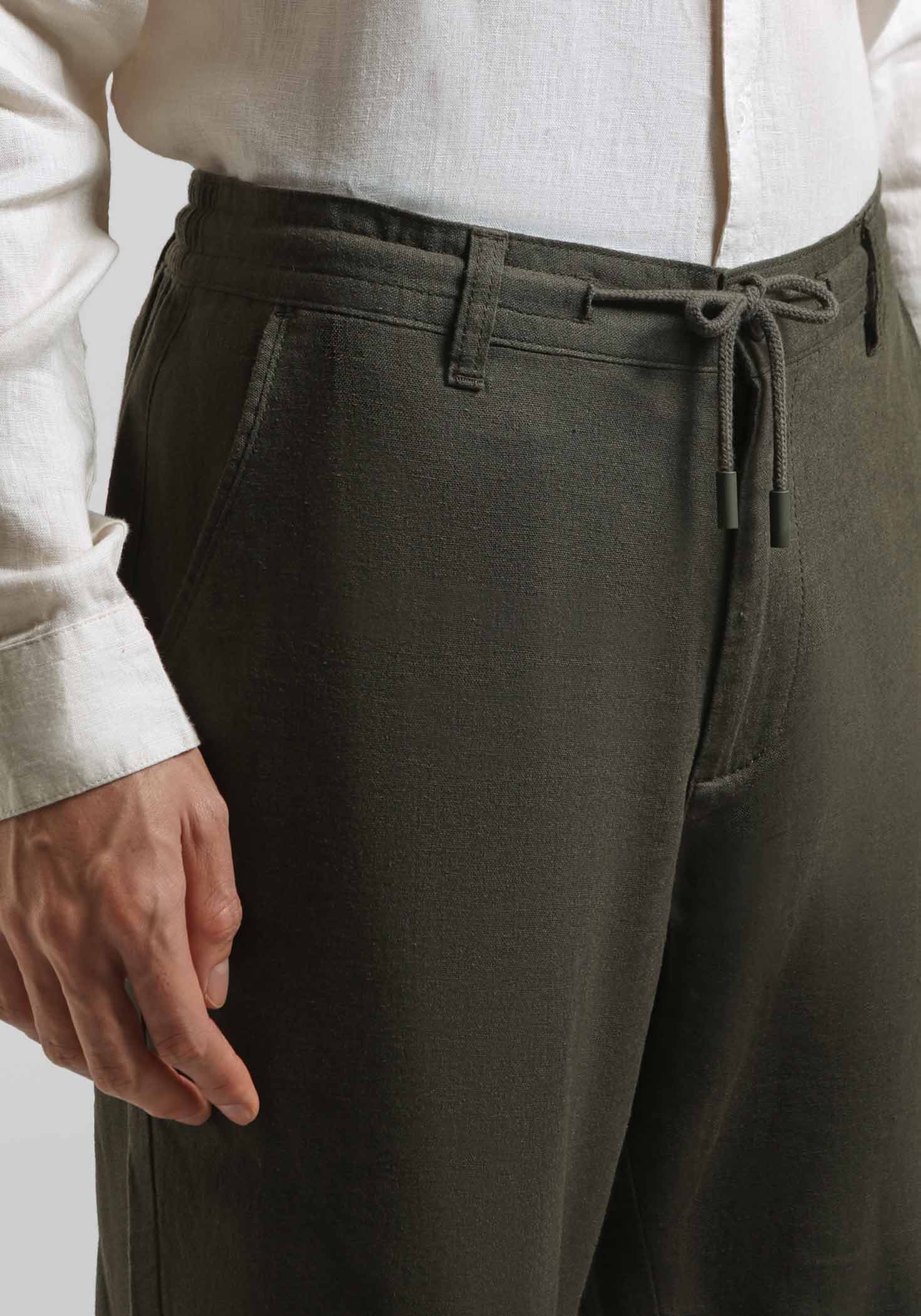 Pantaloni misto lino con elastici alle caviglie|Colore:Verde