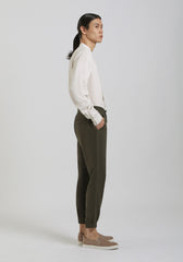 Pantaloni misto lino con elastici alle caviglie|Colore:Verde