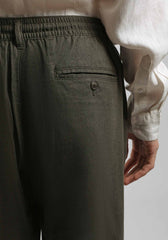 Pantaloni misto lino con elastici alle caviglie|Colore:Verde