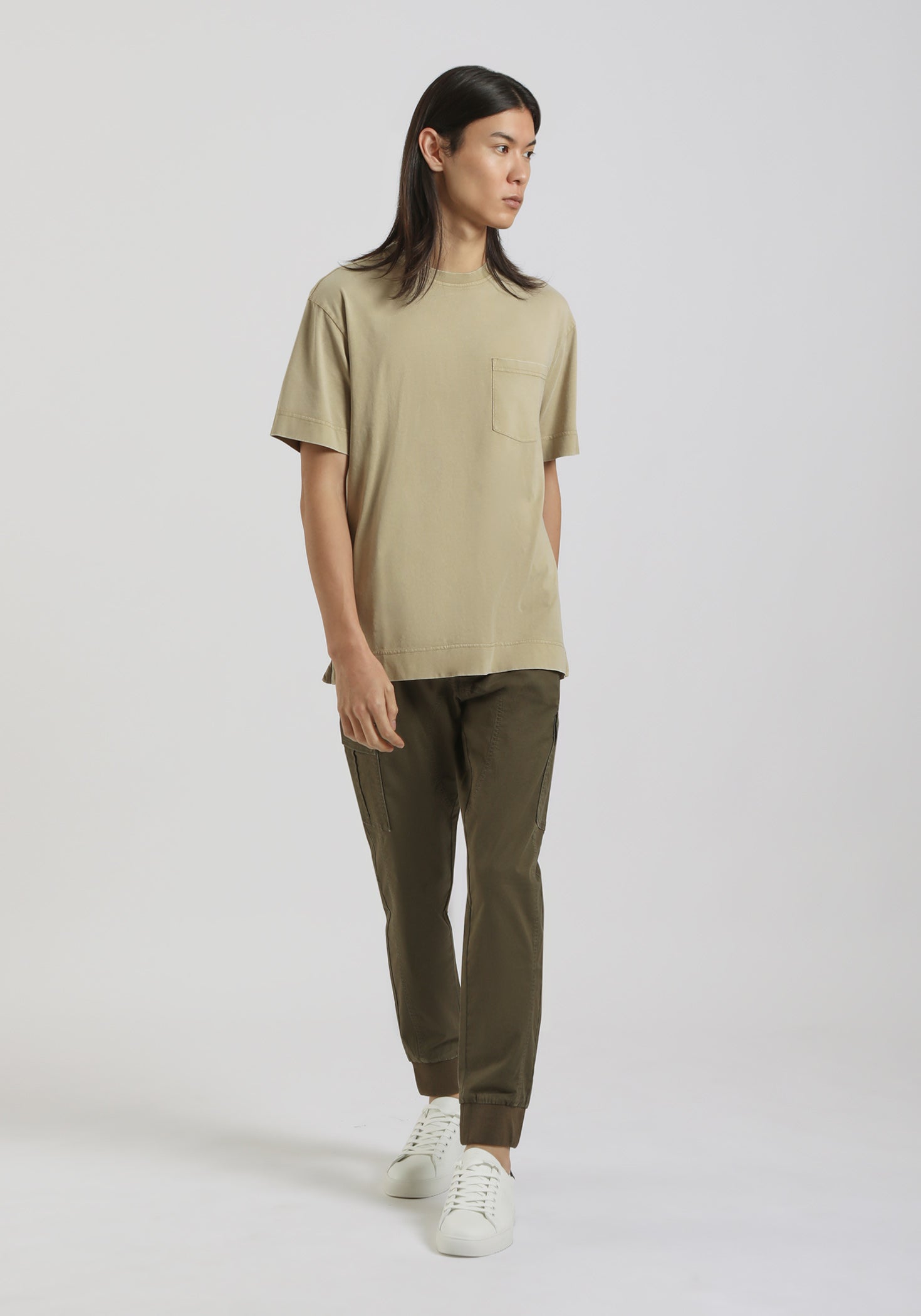 T-shirt effetto lavato con taschino|Colore:Corda