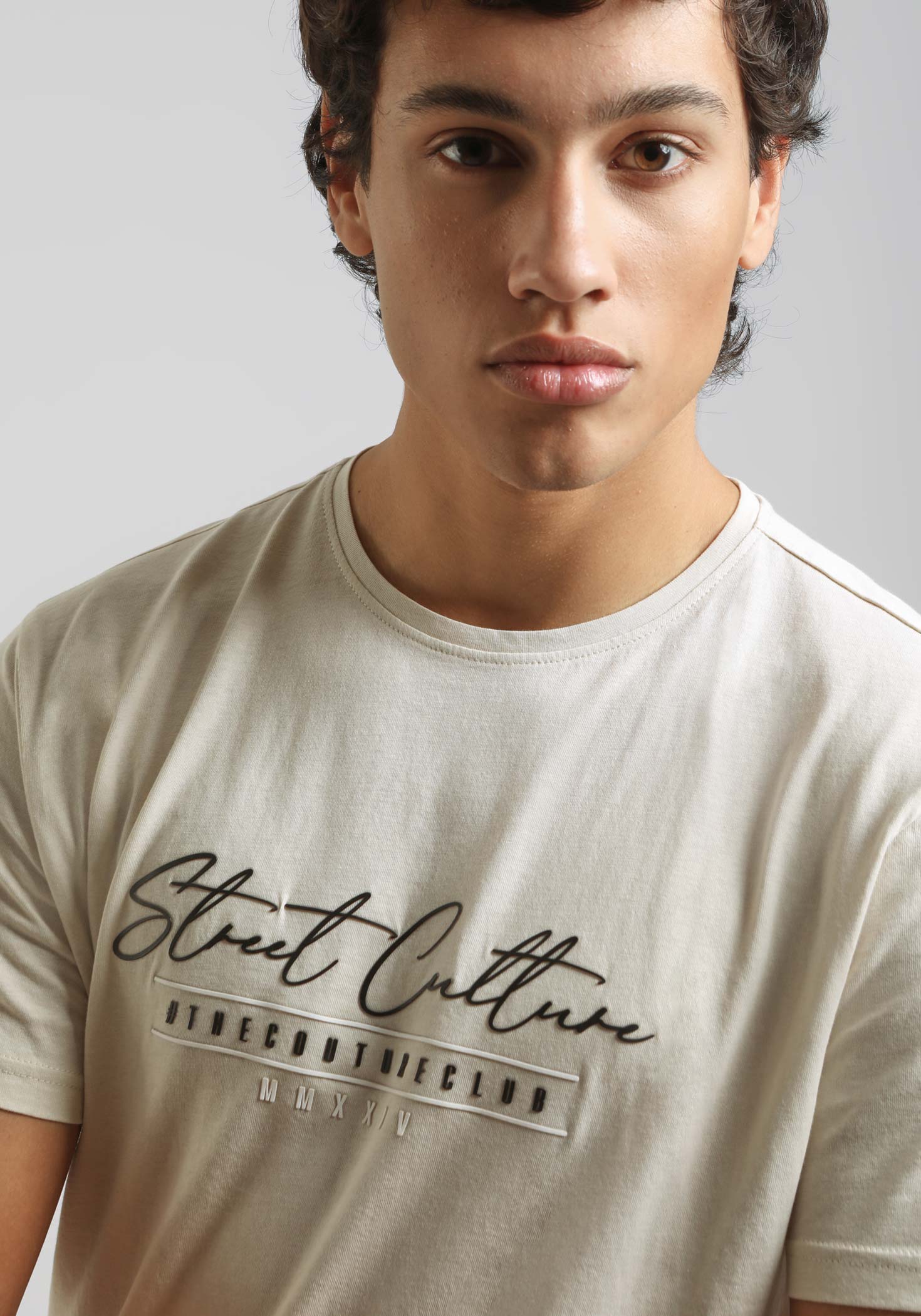 T-shirt 100% cotone con stampa|Colore:Ecrù