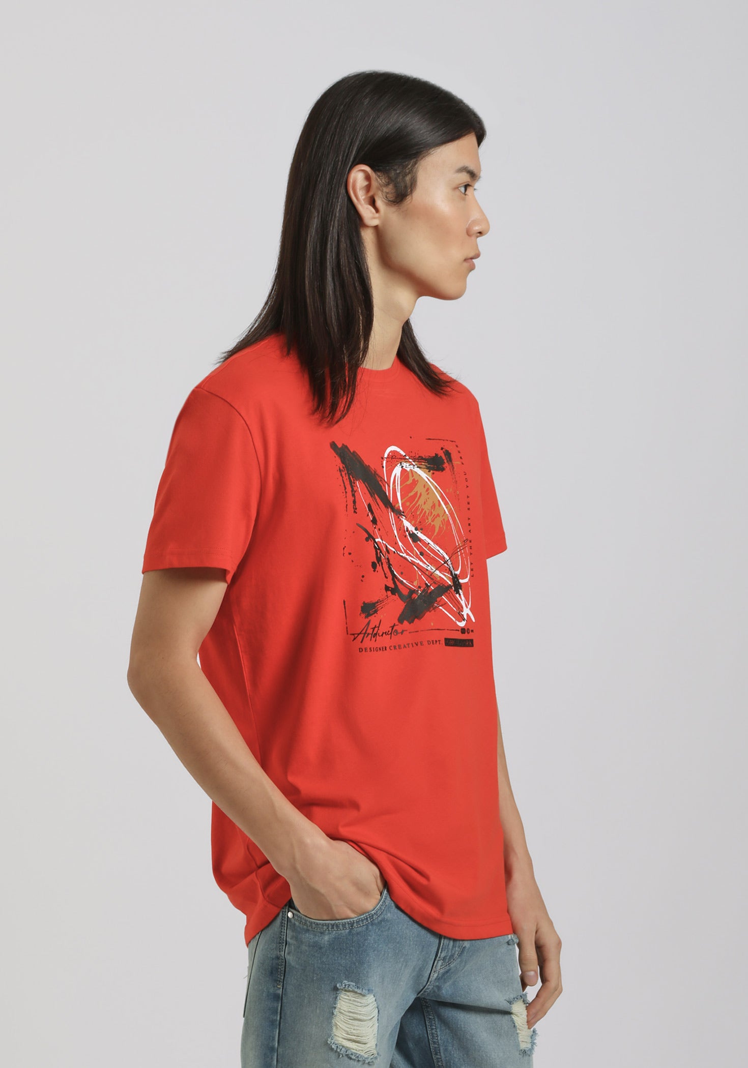 T-shirt 100% cotone con stampa|Colore:Corallo