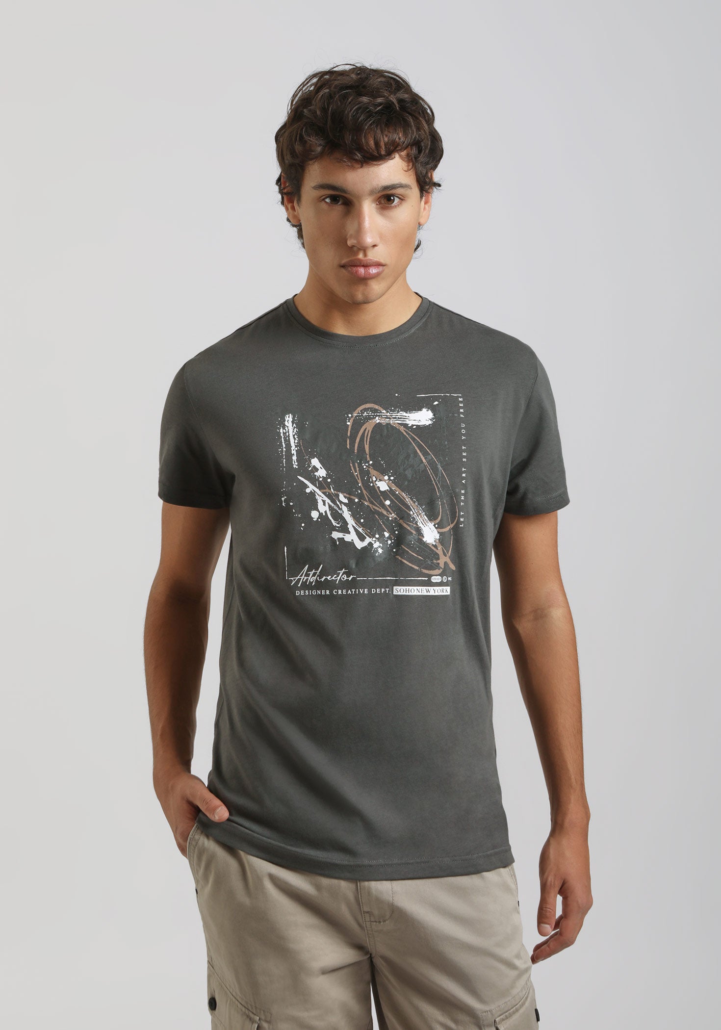 T-shirt 100% cotone con stampa|Colore:Grigio scuro